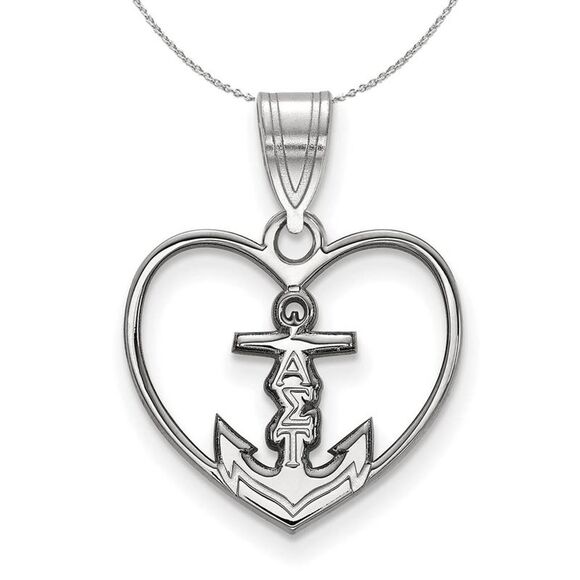 Sterling Silver Alpha Sigma Tau Heart Pendant Necklace - 24 Inch - Picture 1 of 8